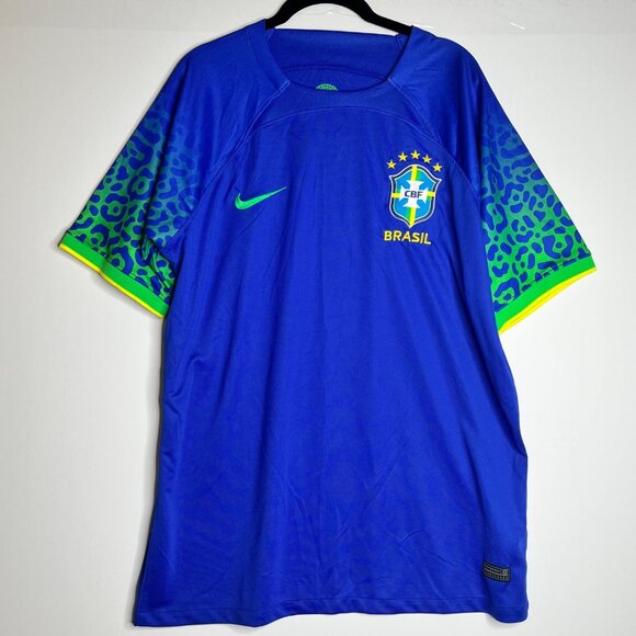 Brazil CBF 2022 Home Soccer Jersey 2XL Blue  & Green Nike Dri-FIT Short Sleeve - Picture 2 of 4